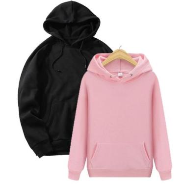 Imagem de Kit 2 Moletom Masculino Feminino Blusa Casaco Canguru Capuz Kit com 2 