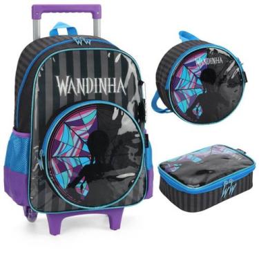 Imagem de Mochila Infantil Rodinhas Wandinha Com Lancheira E Estojo Preto - Luxc