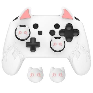 Imagem de playvital Cute Demon Silicone Grip Cover for Nintendo Switch Pro Controller, Anti-Slip, Kawaii Protective Skin with Joystick Caps and Stickers Compatible with Nintendo Switch Pro- White