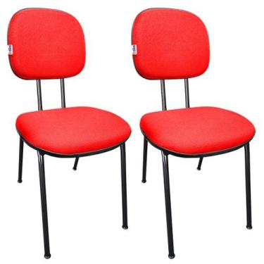 Imagem de Kit 2 Cadeiras Secretaria Fixa Pé Palito Estofada Tecido Jserrano Verm