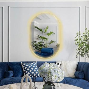Imagem de Espelho Lapidado Oval Iluminado com led quente - 50x120cm - Woodglass
