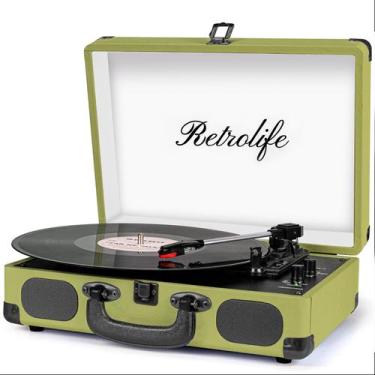 Imagem de Toca-discos de vinil Retrolife Bluetooth de 3 velocidades verde oliva