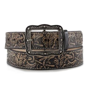 Imagem de Cinto Country Estonado Textura Floral em Couro Feminino Masculino - Pa