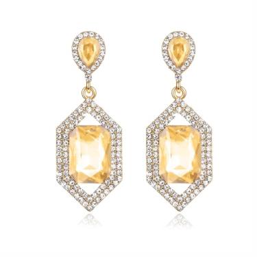 Imagem de Met-edianger Brincos de declaração de strass champanhe, vintage, retrô, geométricos, brincos de gota de cristal para mulheres, Zinco Aço inoxidável, Strass