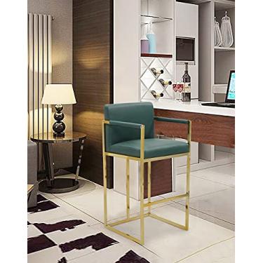 Imagem de Iconic Home Quest Cadeira de bar de couro PU estofado braço quadrado design arquitetônico dourado sólido base de metal moderno contemporâneo, verde