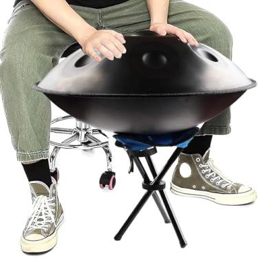 Imagem de Tambor Handpan de 22 polegadas, instrumento de percussão de tom de 9/10/12 notas 432 Hz/440 Hz com tripé de tambor, tambor de língua de aço para iniciantes e jogadores profissionais, BLACK_1