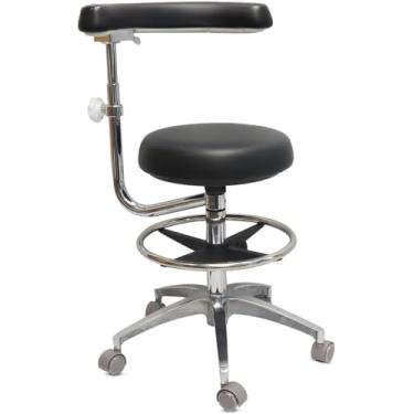 Imagem de LIMKOMES Banqueta redonda com assento e apoio para os pés cadeira odontológica com apoios de braço rotativos para dentista, escritório, loja, casa