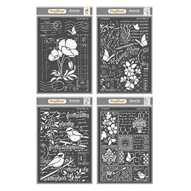 Imagem de Tema estêncil Mídia Mista II da CraftREAT, Ledger Poppy,Flower Collage,Bird Song&Bits and Pieces A4, 8.2X11.6 Inches (A4), 1