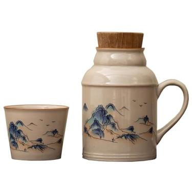 Imagem de Xícara De Chá De Cerâmica De Grande Capacidade, Caneca Vintage Com Tampa, Bule De Chá Pequeno Para Casa Confortável De Segurar(Style1)