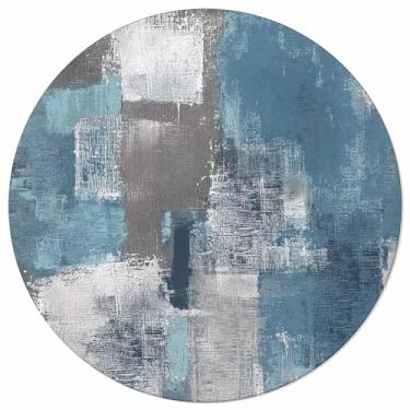 Imagem de Libaoge Tapete de área cinza azul empoeirado para quarto de crianças, 1 m, moderno, contemporâneo, redondo, tapete de ioga, para meninos, meninas, sala de jogos, decoração de casa, 1 m