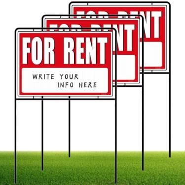 Imagem de Placas para alugar com estacas, impressão frente e verso, placas para alugar quintal, placa para alugar com suporte, (pacote com 3)