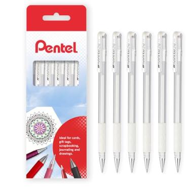 Imagem de Pentel Caneta de tinta metálica de gel híbrida K118 - ponta de ponta de 0,8 mm - com aderência de dedo de borracha - tinta branca (6)