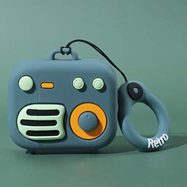 Imagem de Compatível com capa retrô para AirPods 2 e 1, película protetora de rádio retrô de silicone para AirPod 1/2 capa gramofone, capa divertida Kawaii desenho fofo fashion 3D para AirPods com anel (verde retrô)