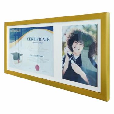 Imagem de Quadro Painel para Fotos de Formatura Certificado e Diploma com Vidro Cor:DOURADO E BRANCO;Tamanho:53,5X27CM