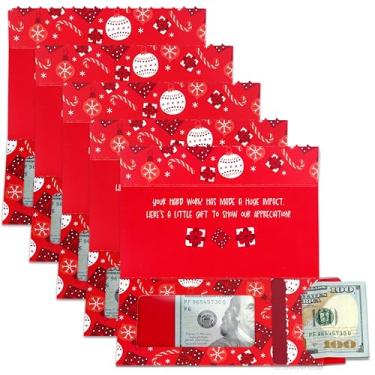 Imagem de ZipGifts Cartão de Natal | Porta-dinheiro com zíper e janela de plástico transparente para dinheiro, cheque e vale-presente, Holiday | Employee - Hard Work Appreciation | Pacote com 5