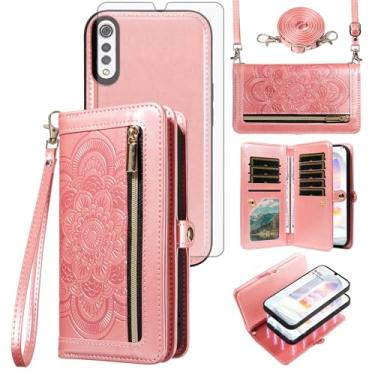 Imagem de Asuwish Capa de telefone para LG Velvet 5G/LGVelvet Verizon G5 UW T-mobile 2020 Capa de celular carteira com zíper com alça protetora de tela de vidro temperado porta-cartões de flores LM G900UM 4G