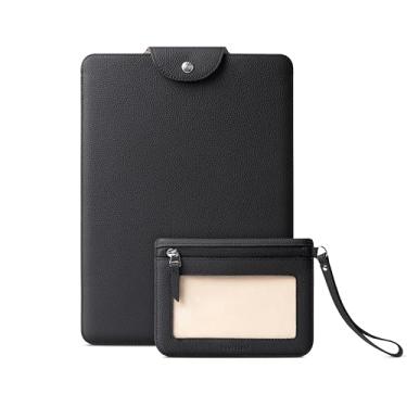 Imagem de Comfyable Capa de couro genuíno para laptop de 13 polegadas com bolsa de acessórios, precisamente compatível com MacBook Air M4 M3 M2 M1 2025 e MacBook Pro M2 M1 2022, preta