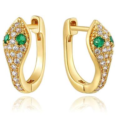 Imagem de Dremmy Studios Brincos de argola delicados CZ Huggie banhados a ouro 14 K, grosso, simples, fofo, redondo, babado, bola, starburst, brincos de argola de zircônia cúbica, presente personalizado