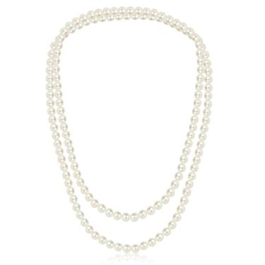 Imagem de CdbC Colar de pérolas longas de 150 cm, colares de pérolas longas falsas para mulheres, vintage e elegantes, colar de pérolas longo para festa de casamento, bijuteria Gatsby dos anos 20, Large,