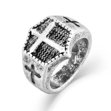 Imagem de Raymard Anéis masculinos de cruz cristã, crucifixo de aço inoxidável, anéis religiosos para homens, tamanho 7-12, Aço inoxidável, Sem pedra preciosa