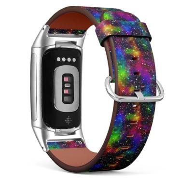 Imagem de Pulseira de relógio de couro de substituição para Fitbit Charge 5/Fitbit Charge 6 (nebulosa do universo colorido brilhante) para smartwatch para mulheres e homens
