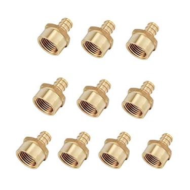 Imagem de Pacote com 10 EFIELD Barb Crimp Pex 3/10.2 cm x 3/10.2 cm Adaptador de rosca NPT fêmea Conexão de latão, ASTM F1807