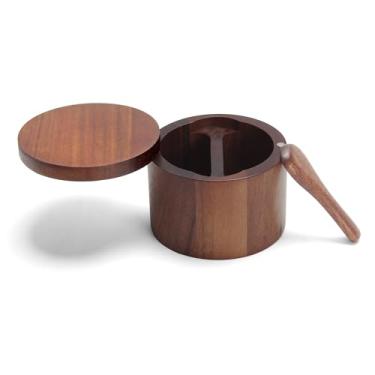 Imagem de YACEYACE Saleiro com colher, recipientes de sal e pimenta de 293 ml com tampa magnética, pequenos recipientes de sal de acácia para bancada, tigela de sal para cozinha