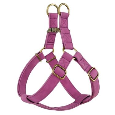 Imagem de Didog Peitoral para cães de couro PU sem puxar – Peitoral para cães com fivela de metal bronze antigo, arnês para cães de caminhada fácil de caminhar (roxo, P: Peito 40,6-56 cm)