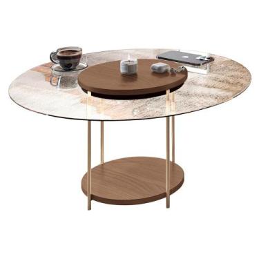 Imagem de Mesa de Centro Sky Redonda com Tampo de Vidro - HB Móveis, Castanho