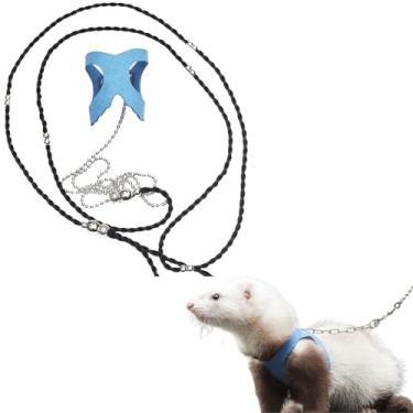 Imagem de Corda de tração para furão, corda antimordida, colete ajustável, arnês de caminhada para animais pequenos com coleira de chumbo para hamster, gerbil, rato, rato, esquilo, chinchila (azul)