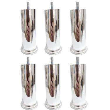 Imagem de Kit com 6 Pés Cromados de Polietileno para Cama Box Todos modelos, Sofás, Puffs e Móveis em Geral, 12cm de Altura, Rosca 5/16 Universal, Fixos, Não Danificam o Piso, Cor Metalizada, Diâmetro 5,5cm