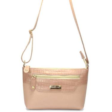 Imagem de Bolsa Feminina Transversal Pequena em Couro Legitimo Road Seven, Nude