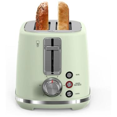Imagem de Torradeira 2 Fatias com Desligamento Automático, Bandeja de Migalhas, 6 Níveis de Tostagem, 110V 1000W, LONGDEEM, Verde