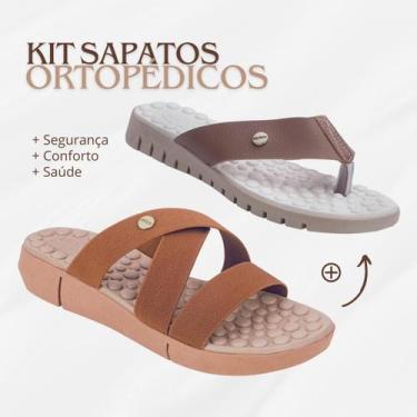 Imagem de Kit Sandália Rasteirinha Feminina Massageadora + Sandália Tamanco Orto