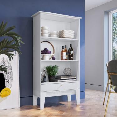 Imagem de Estante Para Livros Retrô Com 1 Gaveta 160cmx83cm  Branco