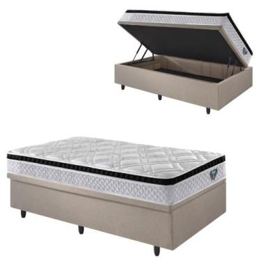 Imagem de Base Box Baú 88x188 Linho Bege com Colchão Cama inHouse - B&G