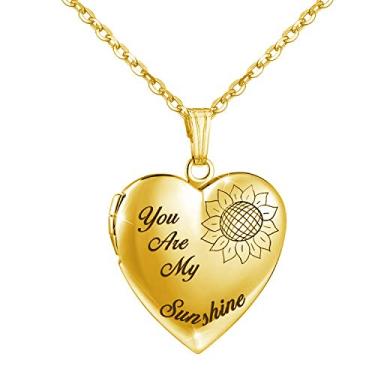 Imagem de YOUFENG Colar You are My Sunshine com medalhão de girassol, pingente de medalhão de coração, presentes para meninas Prata