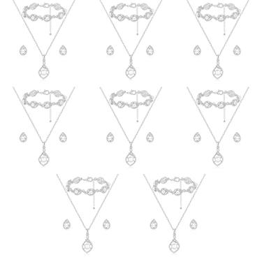 Imagem de Conjunto de joias de dama de honra para casamento, 1-4-6-8 conjuntos de 18k ouro / ouro rosa / banhado a prata pingente de gota pavê colar de pérolas conjunto de pulseira para presente de dama de honra, acessórios de festa de casamento presentes para mulheres e meninas, Zinco Metal Pérola sintética,