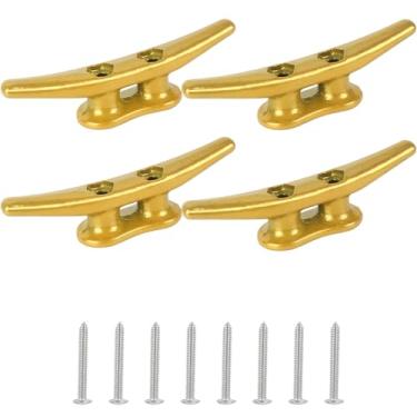 Imagem de VEITHI Chuteiras de doca 10 cm pintadas a pó para barco douradas, travas de doca de barco com ferragens, ideal para barcos, decks, cais para amarrar barcos, decoração náutica, chuteiras de amarração