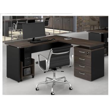 Imagem de Mesa para Escritório em L Web30 1,50 x 1,50 Tampo 30mm com Gaveteiro 4 Gav + Suporte para CPU/Estab. Marsala / Preto