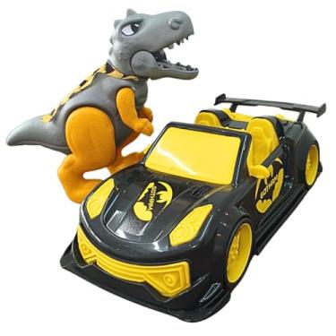 Imagem de Kit Aventura Gotham, Dinossauro Articulado 29cm e Carro Porsche de Luxo, Brinquedo Infantil, Preto e Amarelo