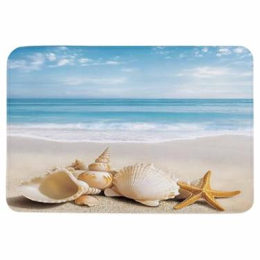 Imagem de Tapete de banho antiderrapante para banheira, oceano, praia, concha, estrela-do-mar, casa, banheiro, corredor, antifricção, lavável, chuveiro, quarto, banheiro, chão, porta, tapete, 40 x 60 cm