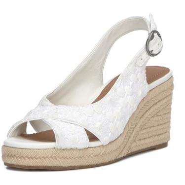 Imagem de Lucky Brand Sandália feminina Cyrila Wedge, Renda branca, 42