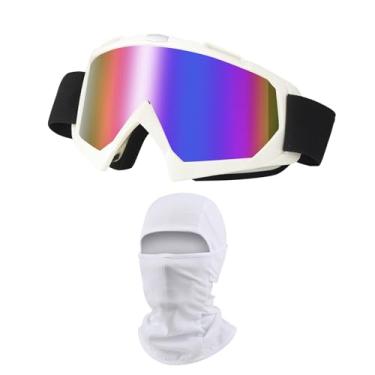 Imagem de LJDJ Óculos de motocross para motocicletas off-road para quadriciclo com proteção solar UV balaclava cobertura facial completa (branco/colorido + máscara)