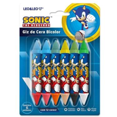 Imagem de Giz Cera Big Bicolor Sonic Caixa 6 Und E 12 Cores Leo E Leo