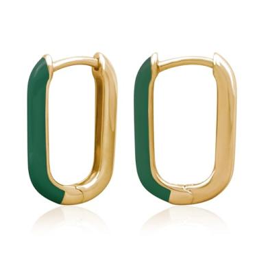 Imagem de Brincos femininos banhados a ouro 14 K em prata esterlina esmaltada – ampla variedade de opções de cores vibrantes disponíveis, U (elo), Sem pedra preciosa