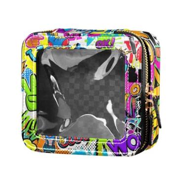Imagem de Fitrendlovey Bolsa de cosméticos com zíper e design de claraboia, organizador portátil de couro PU para necessidades de viagem femininas, T13, one size