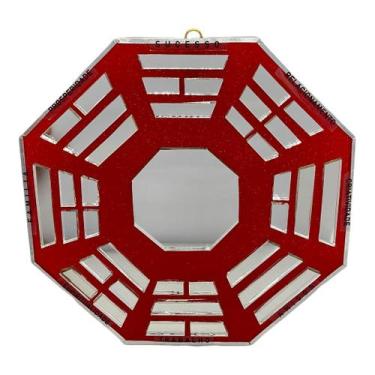 Imagem de Baguá feng shui de vidro espelhado vermelho octogonal 16 cm - Lua Míst