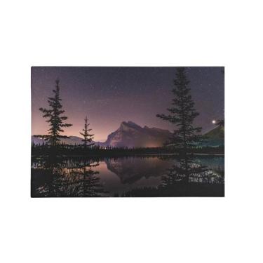 Imagem de Quadro Decorativo Canvas Lagoa Noite Estrelada Floresta Sala - Bazar d