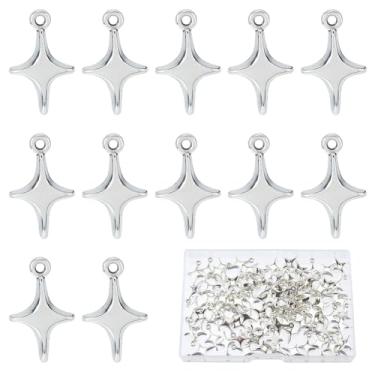 Imagem de SUPERFINDINGS 120 peças de brincos de liga de estrela de platina pingente de estrela do norte 3D pingente de estrela de quatro pontas para artesanato faça você mesmo, colar, pulseira, pingente